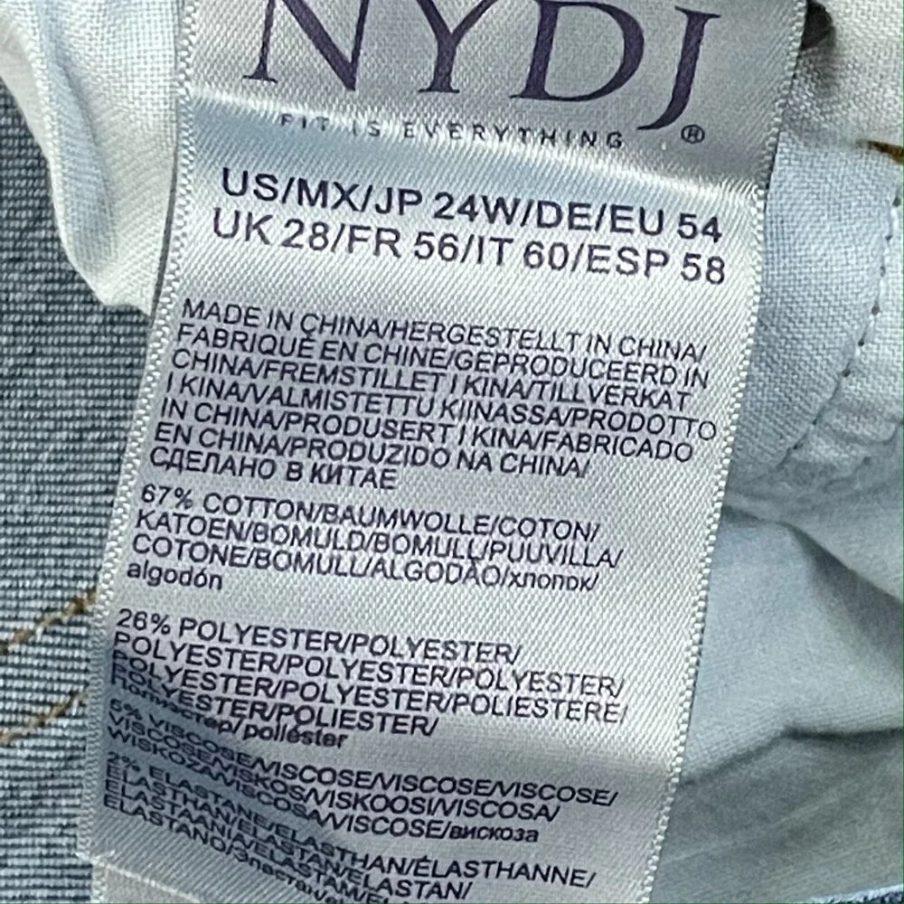 NEW NYDJ Womens Plus 24W Slim‎ Bootcut Jeans Lift Tuck Presidio Wash Denim